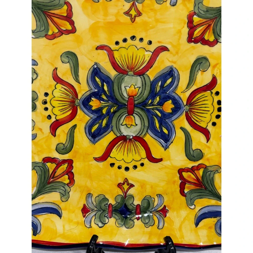 Yellow Talavera Hand Painted Ceramic Square 11.5
